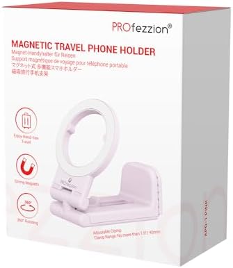 PROfezzion Magnetic Airplane Phone Holder for Mag Safe iPhone 16 15 14 13 12 & All Phone, 360°Rotation Travel Must Have Handsfree Phone Mount for Desk/Tray Table Travel Accessory – Enhanced Compatibility and Speed