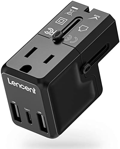 LENCENT Global Travel Power Adapter – Compact Universal Charger with Dual 2.4 A USB and 3.0 A Type-C Ports for Effortless Device Charging in US, UK, EU, and Japan – Ultimate Solution for International Adventures with Enhanced Safety and Compatibility