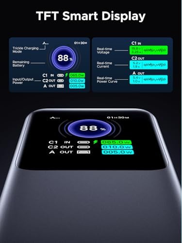 UGREEN Nexode 25000 m Ah 200 W Portable Power Bank – Fast Charging PD 3.1 Multi-Device Battery Pack with TFT Smart Display for Mac Book Pro/Air, i Phone 16, Samsung S24, Dell & HP – Unmatched Compatibility and Speed for On-the-Go Charging