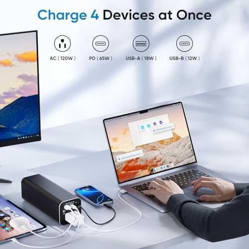 Ultimate Travel Companion: 31200 m Ah Portable Laptop Power Bank with 120 W AC Output and 65 W USB-C Fast Charging for On-the-Go Power Solutions – Reliable Outdoor Charging for Laptops, Phones, and More