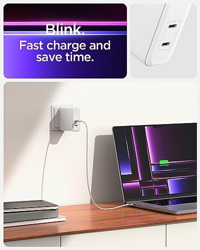 Experience Unmatched Charging Efficiency with Spigen Ga N III 452 45 W Dual USB-C Wall Charger – Portable Fast Charging Adapter for i Phone, Samsung Galaxy, and Pixel Devices – Compact Foldable Design for Ultimate Convenience