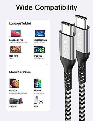 15 FT USB-C to USB-C Charging Cable (2 Pack, 60 W) – High-Speed Data Transfer & Power Delivery for i Phone 15 Pro, Samsung Galaxy S23/S22, Google Pixel 6 Pro, and More – Ultimate Compatibility & Durability for On-the-Go Charging Solutions