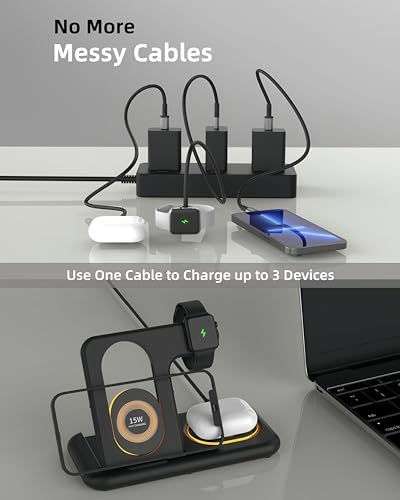 Innovative 3-in-1 Wireless Charging Station with Adjustable Night Light – Fast Charge Your i Phone 16-12, Samsung Galaxy S24-22, Apple Watch, and Air Pods Simultaneously – Sleek Foldable Design for Enhanced Space Efficiency and User-Friendly Operation – Durable ABS Construction with Tempered Glass Panel for Scratch Resistance and Efficient Heat Dissipation – Perfect for Nighttime Use with Soft LED Lighting – Ideal for Home or Office Setup – Compatible with Most Wireless Charging Devices – Elevate Your Charging Experience with One Convenient Solution