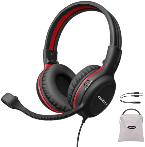 Stylish Pink Kids’ Headphones with Noise-Canceling Boom Mic – Simolio Wired On-Ear Stereo Headset for School, Gaming & Learning – Comfortable, Safe Volume Control & Durable Design for Girls, Teens & Students