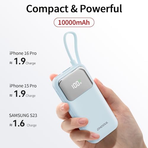 10,000 m Ah Portable Power Bank with Integrated USB-C Cable – Ultra-Fast Charging Solution for i Phone 16/15, Mac Book, Galaxy, i Pad & Air Pods – Your Essential Travel Power Companion with Superior Device Compatibility and Speed