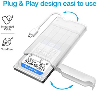 Ineo USB 3.1 Type C Tool-Less External Hard Drive Enclosure for 2.5 Inch SATA HDD & SSD – Fast UASP Supported Storage Solution for 7 mm & 9.5 mm Drives – Lightweight, Portable Design in Elegant White Finish for Enhanced Data Management Efficiency