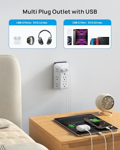 Maximize Your Charging Potential with the TROND Surge Protector Outlet Extender – 5-Outlet Power Strip with 3 USB Ports (1 USB-C) and ON/OFF Switch for Safe, Efficient Device Management at Home, Office, or On-the-Go – Ideal Multi Plug Expander with Enhanced Surge Protection and Space-Saving Design