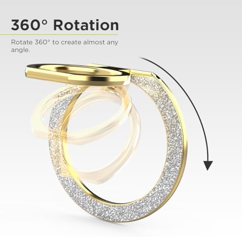 Magnetic Phone Grip Ring Stand for i Phone 16 Series – Premium Gold Kickstand Holder for Mag Safe Compatibility – Effortless Attachment for Hands-Free Streaming & Meetings – Versatile Design with Metal Stickers for Non-Mag Safe Phones – Lifetime Warranty & 30-Day Money Back Guarantee