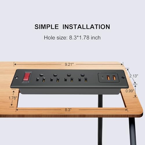 Recessed 20 W PD USB C Power Strip – Ultra-Fast Charging Station with 4 Outlets & 3 USB Ports for Desks & Countertops – ETL Listed Mountable Flat Plug Power Socket for Efficient Workspace Organization and Enhanced Device Compatibility