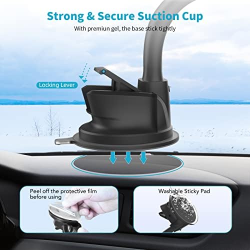 APPS2 Ultimate Magnetic Phone Holder Mount with 13-Inch Adjustable Gooseneck Arm & 6 Powerful Magnets – Vibration-Resistant Car Phone Mount for Windshield & Dashboard – Universal Compatibility for All Smartphones – Hands-Free Navigation & Safety Enhancement