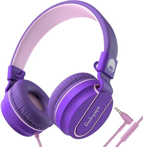 Rockpapa 950 Kids Wired Headphones – Vibrant Black and Green On-Ear Style with Built-in Microphone for Enhanced Online Learning, Foldable for Ultimate Portability, Compatible with Laptops, Tablets, and Chromebooks for Seamless Classroom Engagement and Daily Use