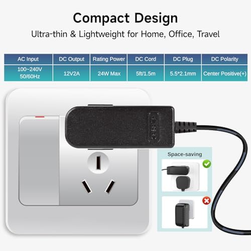 12 V 2 A Ultra-Reliable Power Supply Adapter Set (5-Pack) – Premium UL-Listed Charger for LED Lighting & CCTV Systems, Efficient 120 V AC to 12 V DC Transformer with 5.5 x 2.1 mm US Plug, Enhanced Safety & Versatile Applications