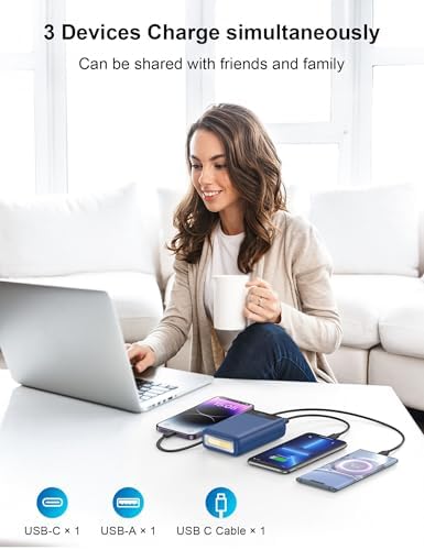 High-Capacity 27000 m Ah Portable Power Bank with Built-In Cable for i Phone 15/16 Series – Fast-Charging USB-C Battery Pack, LED Display for On-the-Go Charging, Reliable Travel Companion for All Smartphones