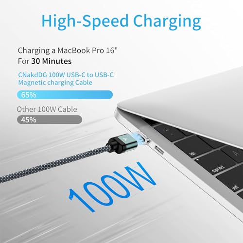 High-Performance 100 W Magnetic USB-C Charging Cable with Right Angle Design | 480 Mbps Data Transfer for Speed & Efficiency | Fast Charging Compatible with All USB-C Devices | Durable & Versatile Charging Solution