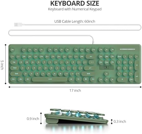 Elevate Your Workspace with the Fogruaden Retro Typewriter Keyboard – Stylish Full-Size USB Design, 104 Round Keys, and White LED Backlighting for Effortless Night Use, Ergonomic & Silent Membrane Keys Perfect for Windows PC and Laptops, Ideal for Writers and Gamers Seeking a Unique Vintage Touch