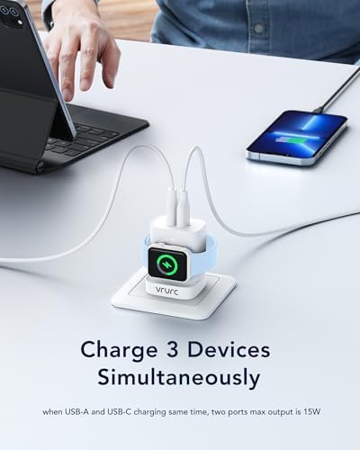 VRURC Portable Wireless Magnetic Charger for Apple Watch – 3-in-1 Travel Essential with PD 20 W Fast Charging, Compatible with i Phone 16/15/14/13 & Android Devices – Lightweight Design in Stylish Purple for Ultimate Convenience