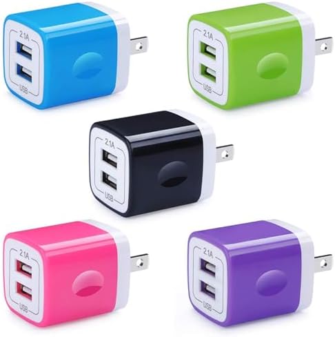 Dual-Port Fast Charging USB Wall Charger Block – 5 Pack, 2.1 A Adapter for i Phone, Samsung Galaxy, and Google Pixel Devices – Portable Power Solution for Home, Office, and Travel – Enhanced Compatibility and Safety Features
