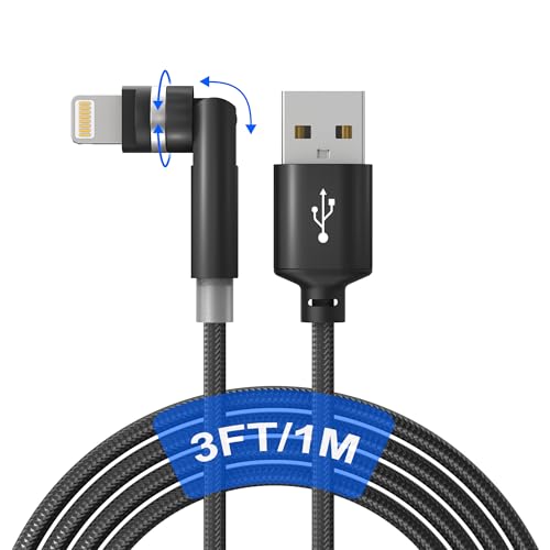 Revolutionize Your Charging Experience with the 90-Degree Lightning Cable – 360° Rotating Connector for Apple Devices | MFi Certified, Fast 2.4 A Charging, Right Angle Design for i Phone 14/13/12/11/X/8/7/6/5 Pro Max & i Pad | 3 FT Length for Ultimate Convenience and Compatibility