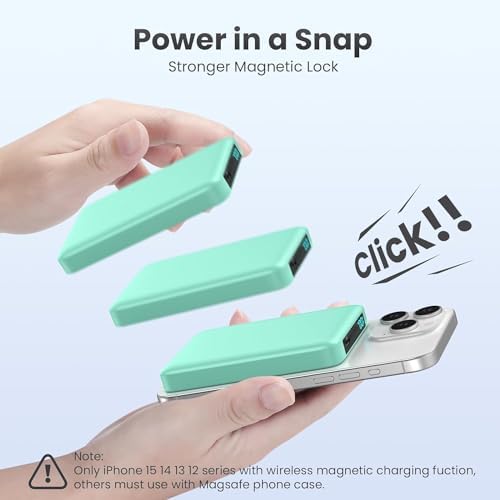Ultra-Slim Magnetic Portable Charger 10800 m Ah Power Bank with LCD Display – Fast 20 W PD USB-C Input/Output, Wireless Charging for Mag Safe-Compatible i Phones Including 16/15/14/13 Series – Lightweight Travel Essential for On-the-Go Power