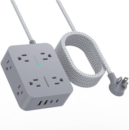 HANYCONY 6 ft Surge Protector Power Strip with 8 Outlets & 2 USB-C Ports – Essential College Dorm Extension Cord with Space-Saving Flat Plug for Fast Charging and Device Safety – Perfect for Home Office and Tech Needs