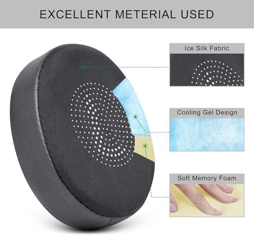 Ultimate Comfort Cooling Gel Ear Pad Replacement for Jabra Elite 45 h & Evolve2 65/40 Wireless Headphones – Premium Memory Foam Cushions for Enhanced Audio Clarity and Long-lasting Wear (Black)
