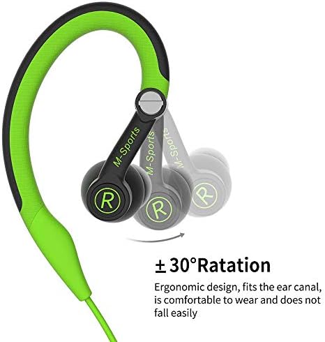 Experience Unmatched Performance with MUCRO Sports Wired Earbuds – Sweatproof Over-Ear Hook Design for Secure Fit, Enhanced Sound Quality, and Integrated Microphone for Calls – Ideal for Running, Gym Workouts, and High-Energy Activities – Compatible with 3.5 mm Jack Devices in Vibrant Green