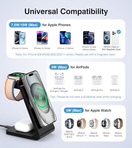 Ultimate 3-in-1 Wireless Charging Hub for Apple Devices: Fast Charging Dock for i Phone 16/15/14/13/12, Apple Watch Series 1-10, and Air Pods Pro with 20 W Adapter – Sleek Bedside Solution for a Clutter-Free Lifestyle