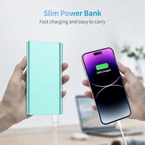 High-Capacity 12000 m Ah Portable Power Bank – Fast Charging USB-C Battery Pack for i Phone 15/14/13/12/11 Pro Max, i Pad, Samsung & Android – Stylish E-Mint & Pink Design with 3 A Quick Charge Technology for On-the-Go Convenience