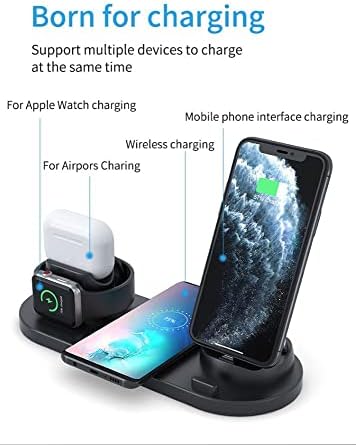 Revolutionary 6-in-1 Wireless Charging Station: Fast-Powered Multi-Device Dock for Apple & Android – Sleek Black Organizer with Safety Features for Effortless Charging at Home and Office