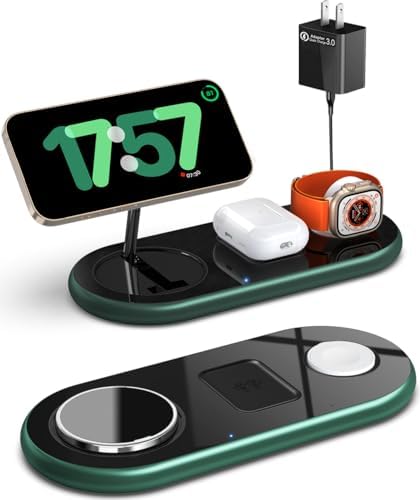 2025 Enhanced 3-in-1 Charging Station for Apple Devices | Fast Magnetic Mag-Safe Wireless Charger for i Phone 16/15/14/13/12, Apple Watch 1-10/Ultra, & Air Pods Pro | Sleek Silver Design | Compact & Portable Charging Solution for Home and Travel | Superior Compatibility and Rapid Charging Efficiency