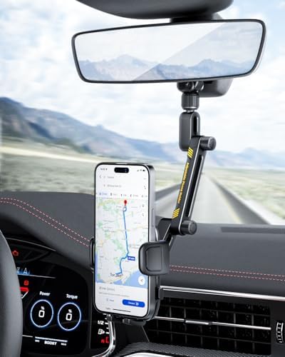 Premium Aluminum Alloy Rear View Mirror Phone Holder – Adjustable Smartphone Car Mount with Rotatable Cradle for Hands-Free Navigation and Enhanced Safety – Universal Fit for All Smartphones, Tool-Free Installation, Sleek Design for Modern Vehicles