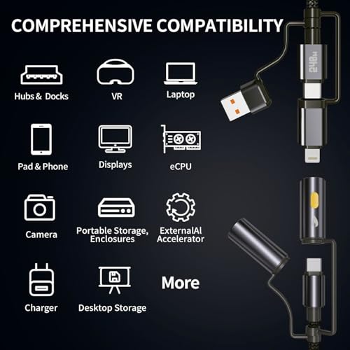 6-in-1 240W Multi USB C Cable with LED Lighting Ignition,USB-C Charging Cable Lightning Cable,Reverse Charging with USB-A Ports,Fast Charging Compatible for iPhone 16 Pro Max/Pad/Phones/Tablets/Laptop – Enhanced Compatibility and Speed