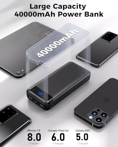 Ultra High-Capacity 40000 m Ah Portable Power Bank with PD 30 W & QC 4.0 Fast Charging – Versatile USB-C & USB-A Outputs, Dual Input Ports, Sleek Pink Design for i Phone 15, 14, 13 & More – Perfect for Travel and Daily Use