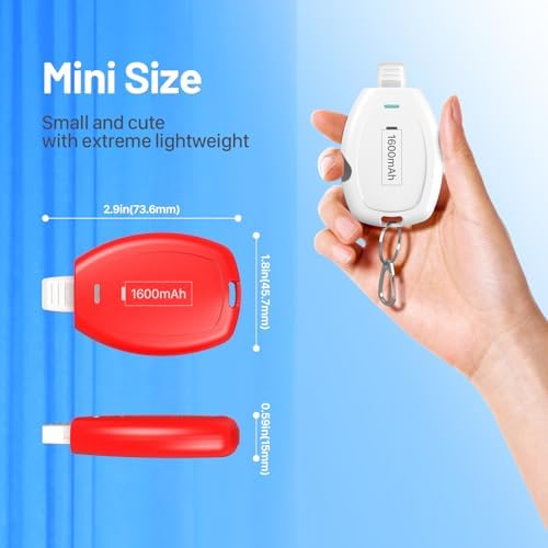 Compact Keychain Power Bank Duo: 1600 m Ah Emergency Charger for i Phone 8, 11, 12, 14 & Air Pods – Ultra-Portable Mini External Battery Pack in Stylish Blue & Pink – Fast Charging & Enhanced Compatibility for On-the-Go Power Solutions