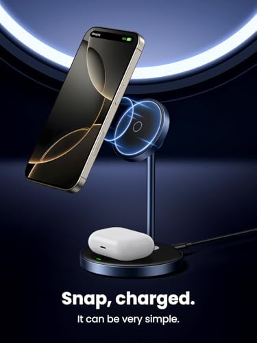 UGREEN Mag Flow 2-in-1 Magnetic Wireless Charging Station – Ultra-Fast Qi Charging Hub for i Phone 16/15/14/13/12 & Air Pods – Sleek, Space-Saving Design with 3 FT USB-C Cable (Adapter Not Included) – Elevate Home & Office Charging Efficiency