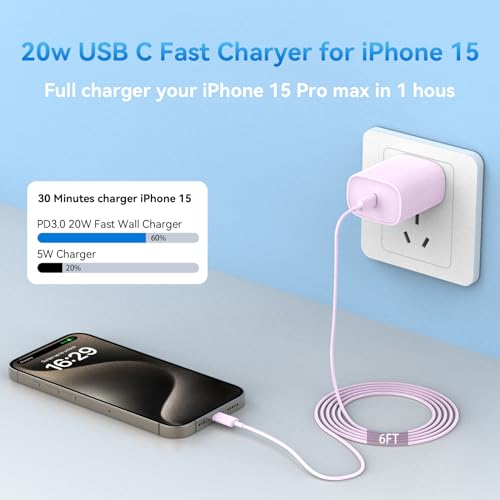 Ultimate i Phone 16 Pro Max Fast Charger with 8 FT USB-C Cable – High-Speed Wall Adapter in Stylish Purple – Compatible with i Phone 15 Series and i Pad Pro – Perfect for Quick Charging on the Go – Enhance Your Charging Experience with Extended Reach and Reliability