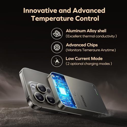 MOMAX 5000 m Ah Ultra-Slim Magnetic Power Bank – 0.3-Inch Portable Charger with 20 W Fast Wired & 15 W Wireless Charging, Compatible with Mag Safe and i Phone 15/14/13/12 Series, Includes USB-C Cable, Black – Lightweight Travel Companion with Strong N52 Magnet for Optimal Alignment & Advanced Safety Features for Secure Charging