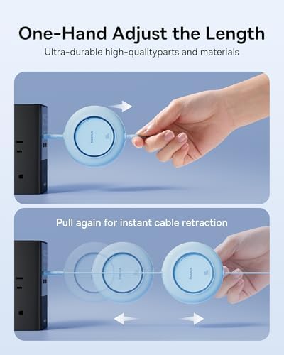 Baseus 100 W Retractable USB-C to USB-C Charging Cable – Versatile 6.6 ft Length with 7 Adjustable Stages for High-Speed Charging of i Phone 16/15 Pro Plus, Mac Book, i Pad Pro, Samsung S24/S23+ – Durable, Tangle-Free Solution for Home and Travel Charging Needs