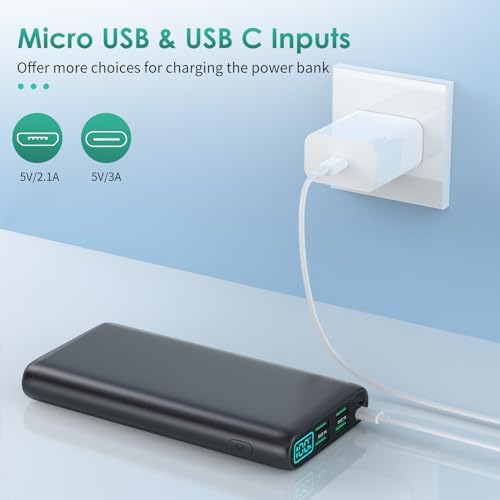 High-Capacity 38800 m Ah Portable Power Bank with LCD Display – Multi-Device Charger Featuring 5 USB Outputs and USB-C Connectivity for Fast Charging – Ideal for i Phone 16/15/14/13 Pro, Samsung Galaxy, Pixel, and Nexus – Ultimate On-the-Go Charging Solution in Blue