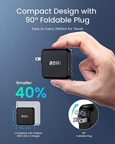 Revolutionary AOHI Magcube 140 W USB-C Charger with PD3.1 Technology – Ultimate 3-Port Ga N+ Fast Charging Adapter for Laptops, Tablets, and Smartphones – Compact Foldable Design for Mac Book Pro, Dell XPS, i Pad Pro, i Phone 15 Pro – Enhanced Safety Features and Smart Charging Indicators – Superior Overheating Protection with AOHICE 3.0 Temperature Control Technology – Perfect for Multi-Device Users Seeking Efficiency and Reliability – Streamline Your Charging Experience with Cutting-Edge Compatibility and Performance