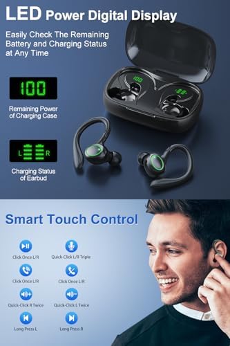 Revolutionize Your Audio Experience with 60-Hour Playtime Bluetooth 5.3 Wireless Earbuds – Advanced Noise Cancelling for Crystal Clear Sound, IPX7 Waterproof Durability, Real-Time LED Battery Monitoring, Ideal for Athletes and Outdoor Enthusiasts (RED)
