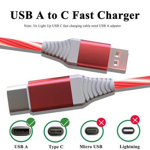 Illuminate Your Charging Experience with the 6.6 FT Light Up USB Type C Charger Cable – 3 A Fast Charge LED Cord for i Phone 16/15 Series & Samsung Galaxy S20/S10/S9/S8, LG V40/V30 – Stylish, Durable, and Enhanced Compatibility for Modern Devices