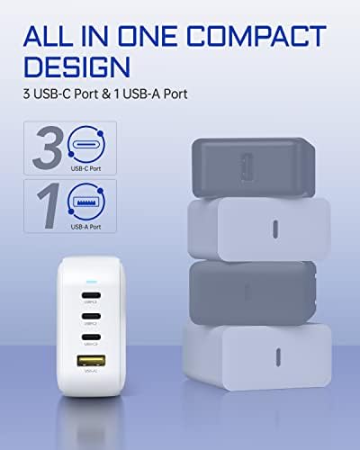 Ultra-Fast 100 W Ga N Wall Charger – 4-Port USB-C Power Adapter for Simultaneous Device Charging, Compact and Foldable Design, Compatible with Mac Book Pro, i Pad Pro, i Phone 14, Galaxy S9, and More – Efficient Power Solution for Home and Travel