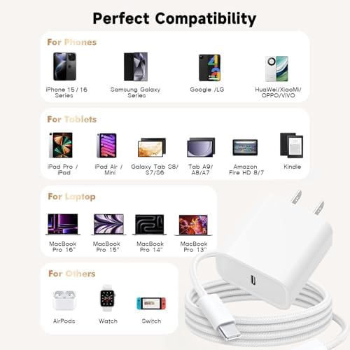 20 W Dual Pack Fast Charger for Apple Devices – Ultimate Rapid Power Solution for i Phone 16, Air Pods Pro 2 nd Gen, i Pad 11 A16 & More – Durable USB Type C Woven Cable for Home & Travel Efficiency