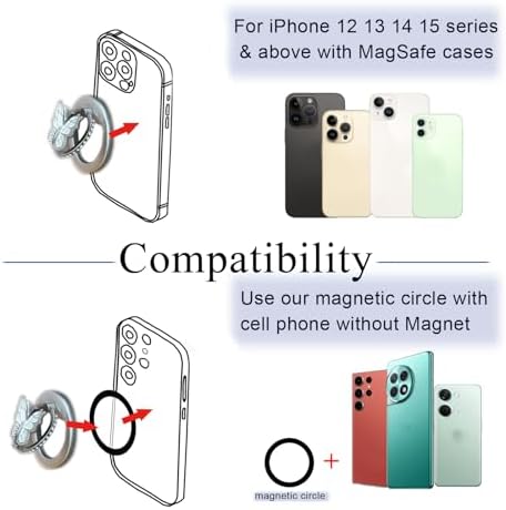 Magnetic Phone Ring Holder with Adjustable Kickstand – Elegant Silver Butterfly Design for Enhanced Grip and Versatile Hands-Free Viewing – Ideal Mag Safe-Compatible Smartphone Accessory for Secure Handling and Effortless Navigation