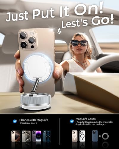 Vacuum Magnetic Phone Holder Stand [89+LBS Strongest Suction & 24*N55 Ultra Magnetic] 360° Adjustable Car Phone Mount for MagSafe Suction Cup, Compatible with Car/Gym/Mirror for iPhone 16 15 – Enhanced Compatibility and Speed