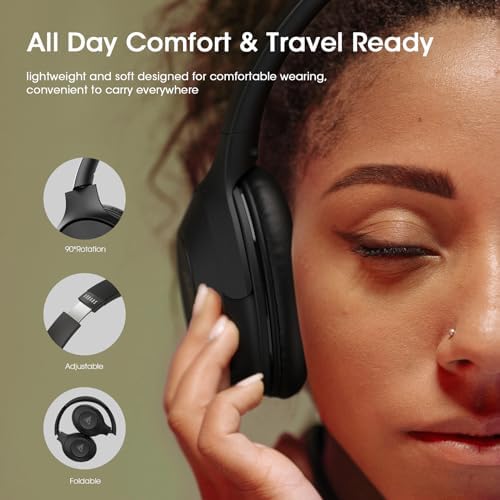 Unleash Your Sound Potential with DOQAUS Over-Ear Bluetooth Headphones – 70-Hour Playtime, Customizable EQ Modes, and Hi-Fi Stereo Sound for Bass Lovers – Perfect for Work, Travel, and Ultimate Comfort with Luxurious Memory Foam Ear Cushions