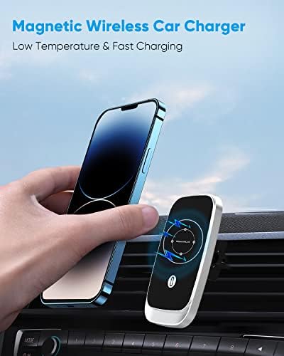 Powerlot 15 W Fast Wireless Car Charger Mount – Magnetic Phone Holder with Strong Suction & 360° Rotation for i Phone 15 Series – Ultimate Accessibility & Rapid Charging for On-the-Go Navigation and Enhanced Compatibility with Mag Safe Cases