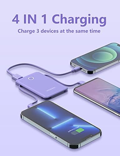 Ultra Slim 6000 m Ah Power Bank with Built-In USB C Cords – Card-Sized Portable Charger for Effortless On-the-Go Charging, Triple Output for i Phone, Samsung, Google Devices – Stylish and Compact Battery Pack for Enhanced Efficiency and Versatility