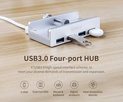 Discover the ORICO Aluminum 4-Port USB 3.0 Hub – Your Essential Desktop Connectivity Solution for Seamless Data Transfer and Enhanced Organization. Featuring a stylish clamp design, this USB splitter effortlessly attaches to your monitor or desk, optimizing your workspace without sacrificing aesthetics. With four high-speed USB 3.0 ports delivering data transfer rates up to 5 Gbps, you can connect multiple devices like external drives and keyboards with ease. The durable aluminum construction not only provides exceptional heat dissipation but also adds a touch of modern elegance to your setup. Included is a generous 4.92 FT USB data cable for increased flexibility and reach. Lightweight and compact, this hub is perfect for both home and office use, ensuring you stay connected wherever you go. Experience superior performance and reliability with the ORICO USB Hub – the perfect blend of functionality and style for tech-savvy professionals. Note: This model does not include a power adapter, making it an ultra-portable accessory for your digital life.